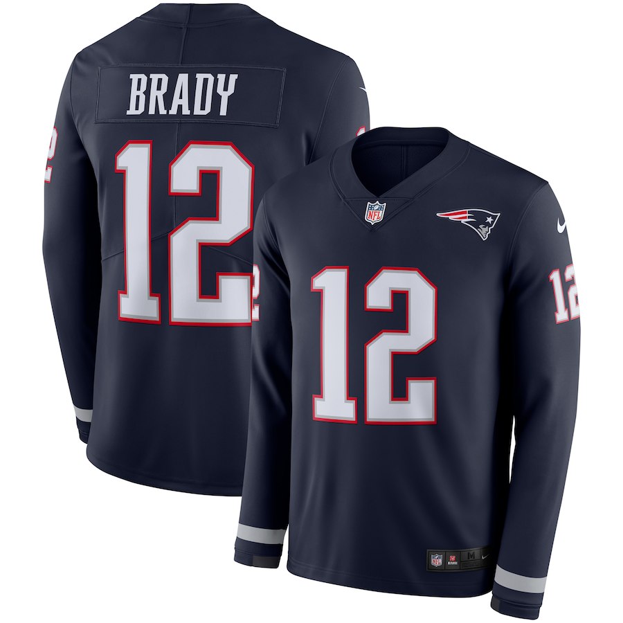 Men New England Patriots #12 Brady blue Limited NFL Nike Therma Long Sleeve Jersey